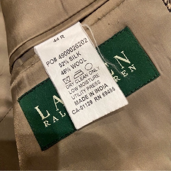 Lauren Ralph Lauren 44R Blazer Wool Silk Brown Glen Plaid Jacket - Picture 5 of 11